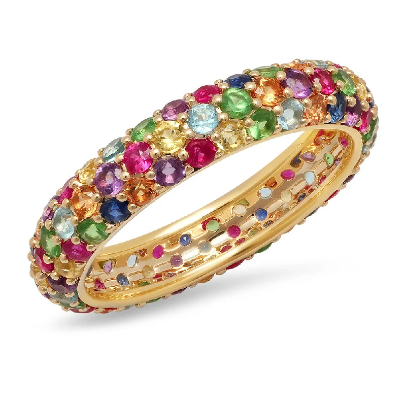 women’s fine gold rings-Multi Colored Pave Domed Ring