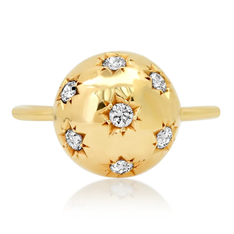 women’s solitaire rings-Diamond Starburst Ball Ring