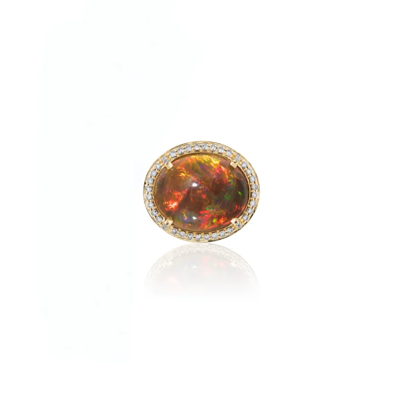 women’s designer rings-Brown Opal & Diamond Oval Cabochon Ring