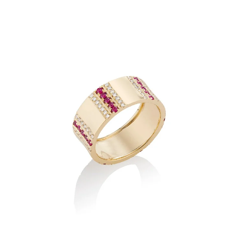 engagement rings for women-Pinstripe Strength Diamond or Ruby & Diamond Cigar Band Ring