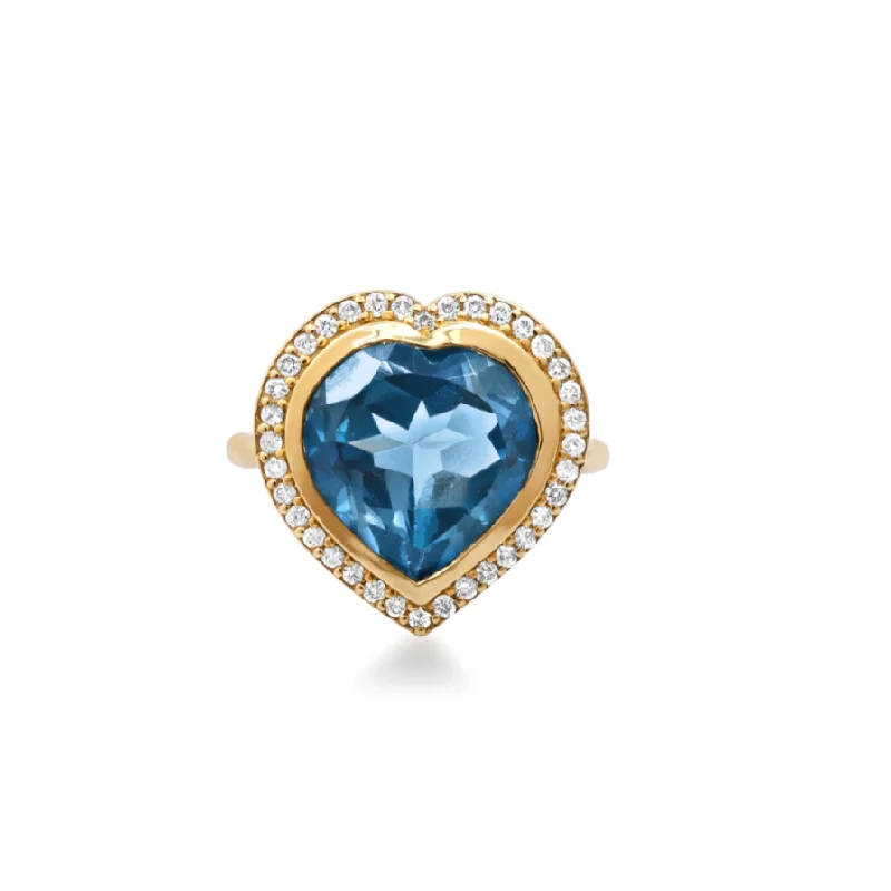 women’s matching rings-London Blue Topaz Bezel Set Heart Ring & Diamond Frame