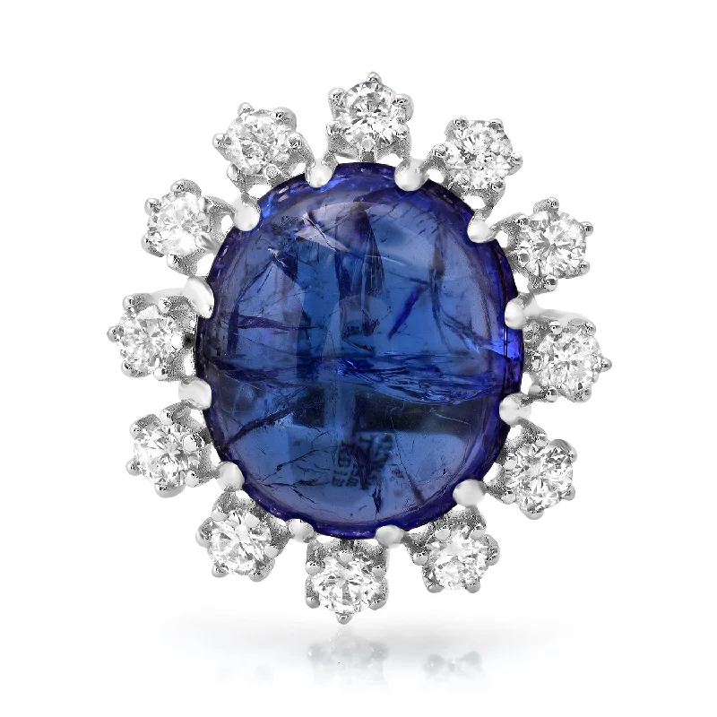 women’s luxury rings-Tanzanite & Diamond Cabochon Cocktail Statement Ring