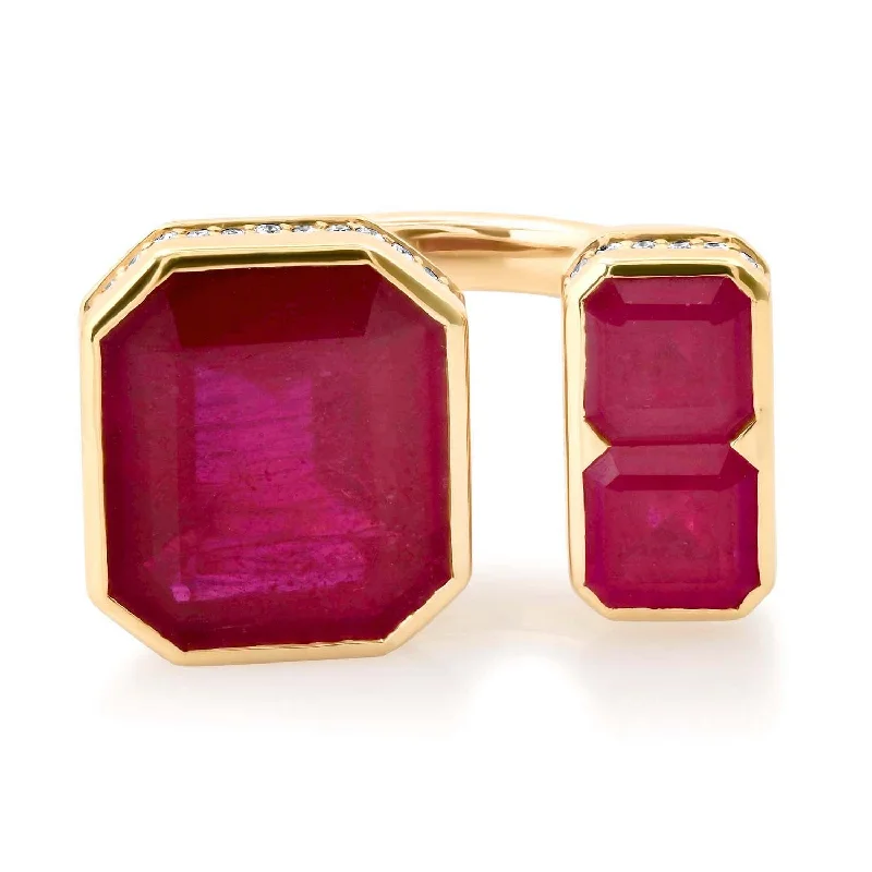 women’s vintage rings-Edgy Toi & Moi Three Stone Rubellite Statement Ring