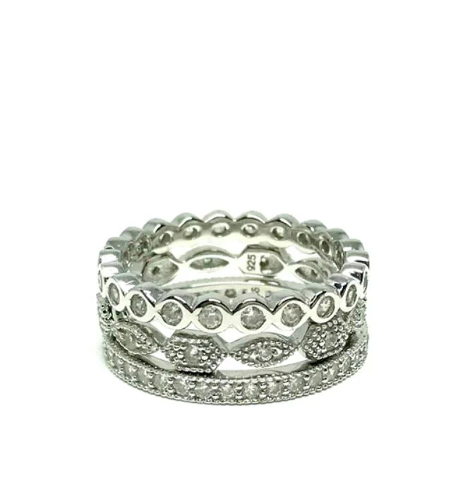 women’s wedding bands-3 Stack Crystal Ring: Sterling (R3/455)