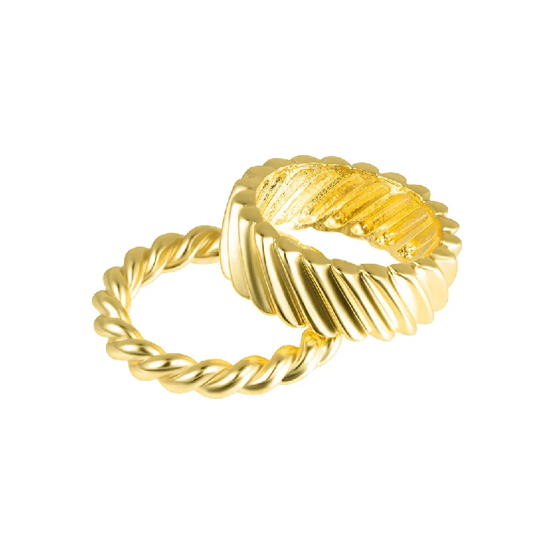 affordable rings for women-14k Gold Plated Cable and Twist Ring Set