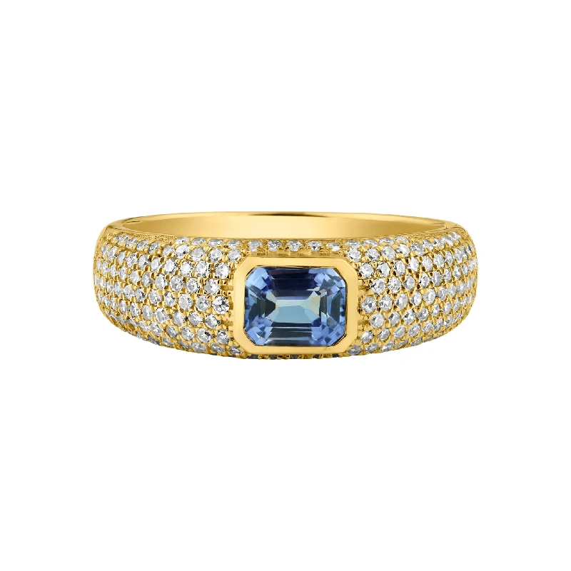 women’s stylish rings-Bezel Set Gemstone & Diamond Stacking Ring