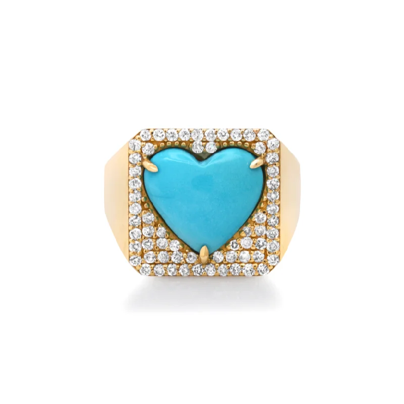 women’s simple engagement rings-Turquoise Heart & Diamond Statement Ring