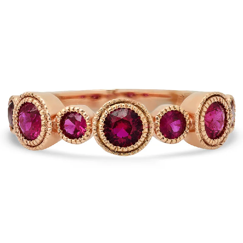 women’s designer gold rings-Milgrain Bezel Ruby Band Ring