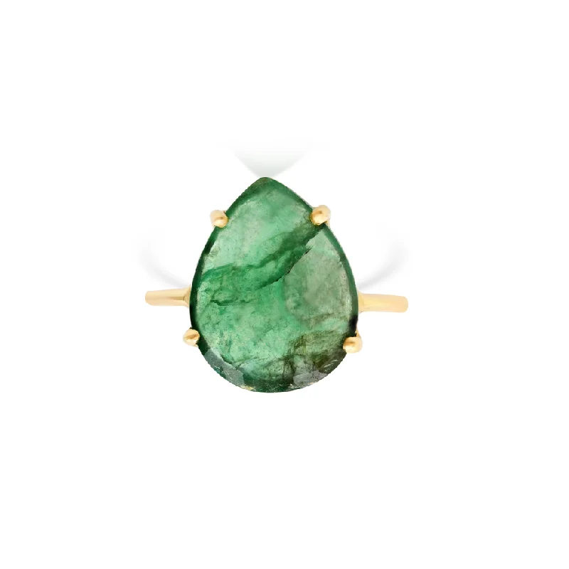 women’s trendy wedding rings-One of a Kind Pear Shape Emerald Ring