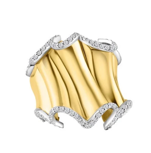 women’s luxury diamond rings-Gold & Diamond Statement Wave Ring