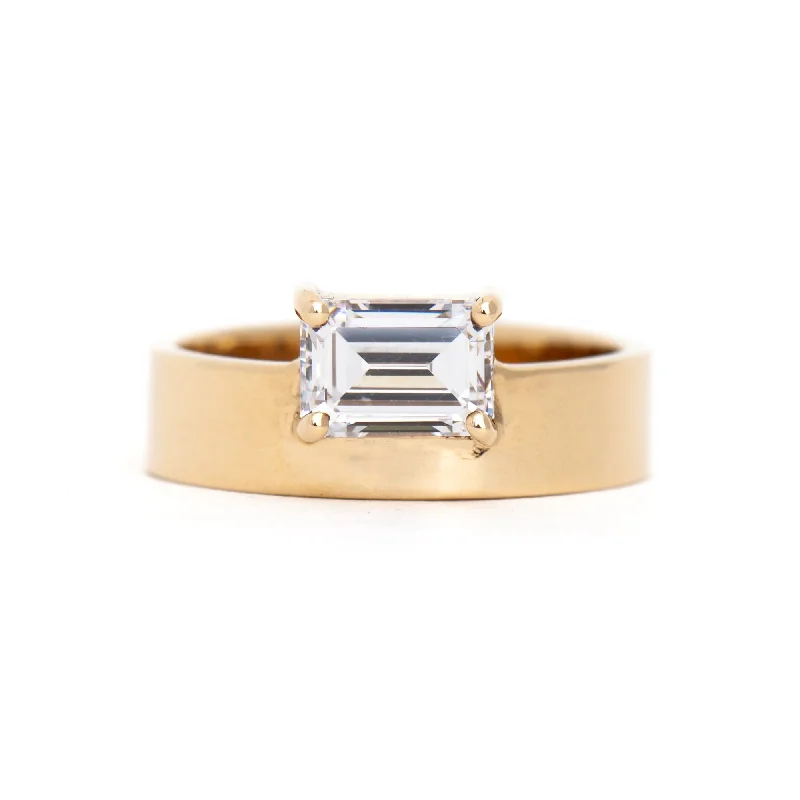 women’s luxurious wedding rings-Large Horizontal Emerald-Cut Diamond Monolith Ring