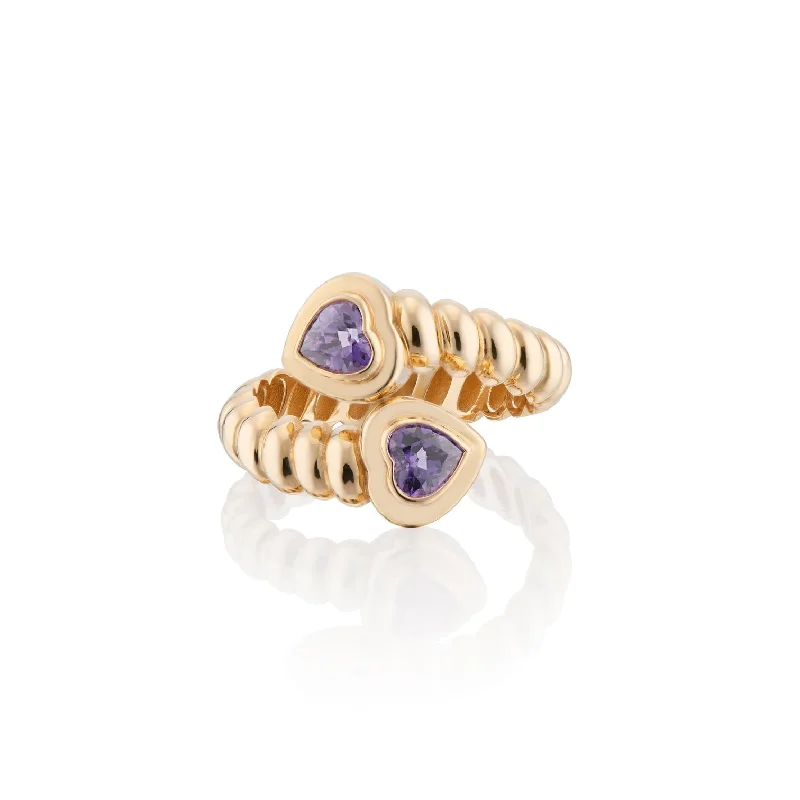 women’s trendy engagement rings-Eden Moi & Toi Love Hearts Ring with Amethyst Gemstones