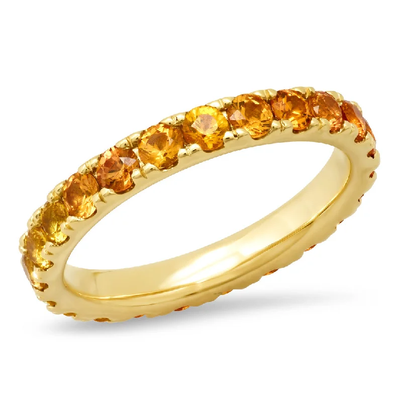 women’s rare gemstone rings-Large Orange Sapphire Sunburst Eternity Band