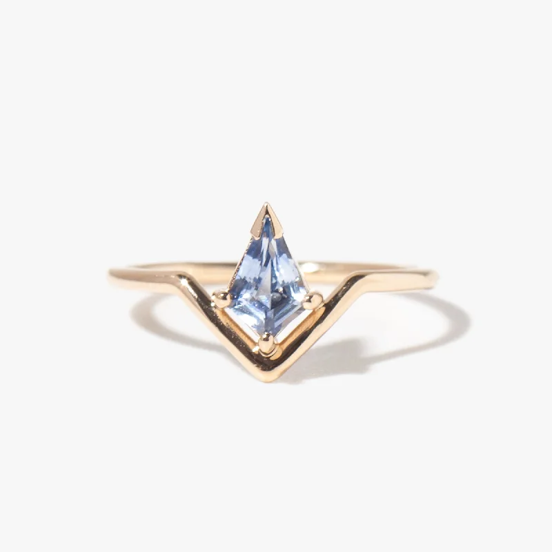 women’s classic diamond rings-Kite Cut Blue Sapphire Nestled Ring