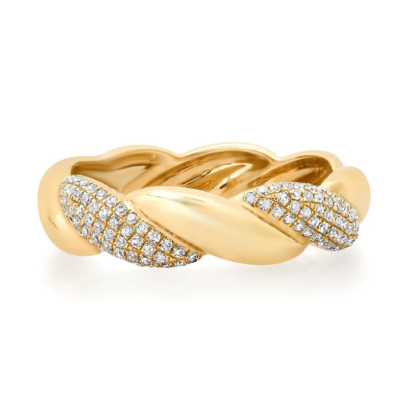 women’s topaz rings-Twisted Gold & Pave Diamond Stacking Ring