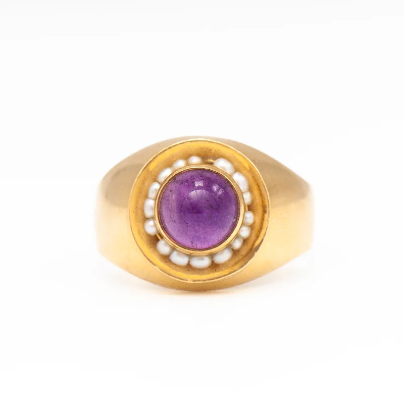 women’s colorful rings-Finnish Amethyst & Seed Pearl Cocktail Ring 1965