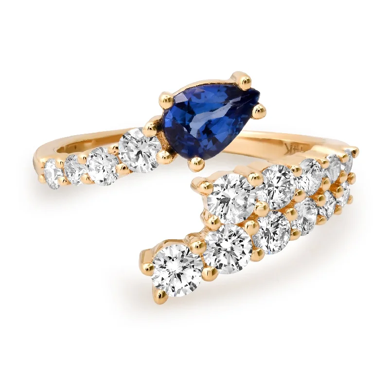 women’s birthstone rings-Blue Sapphire and Diamond Graduated Bypass Ring