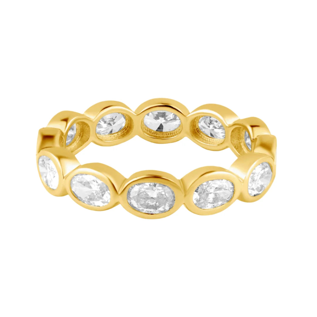 women’s 18k gold rings-Sideways Oval Diamond Bezel Set Eternity Band Ring