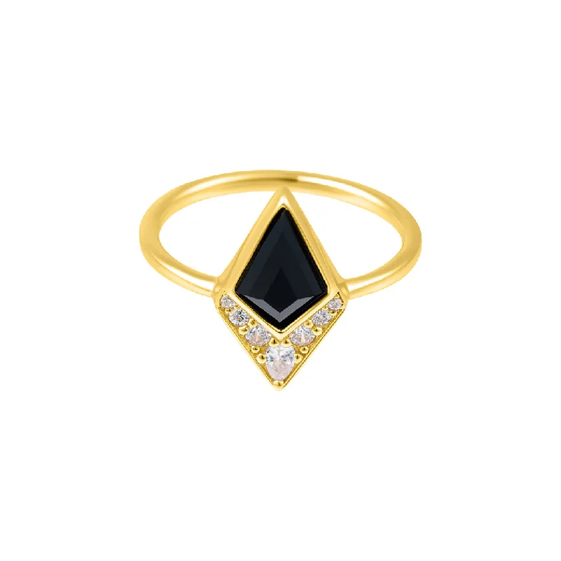 women’s black rings-Black Onyx Diamond Ring 14k gold vermeil