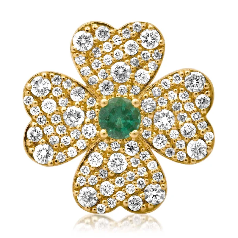 women’s fashion rings-Good Luck Diamond & Emerald Clover Ring