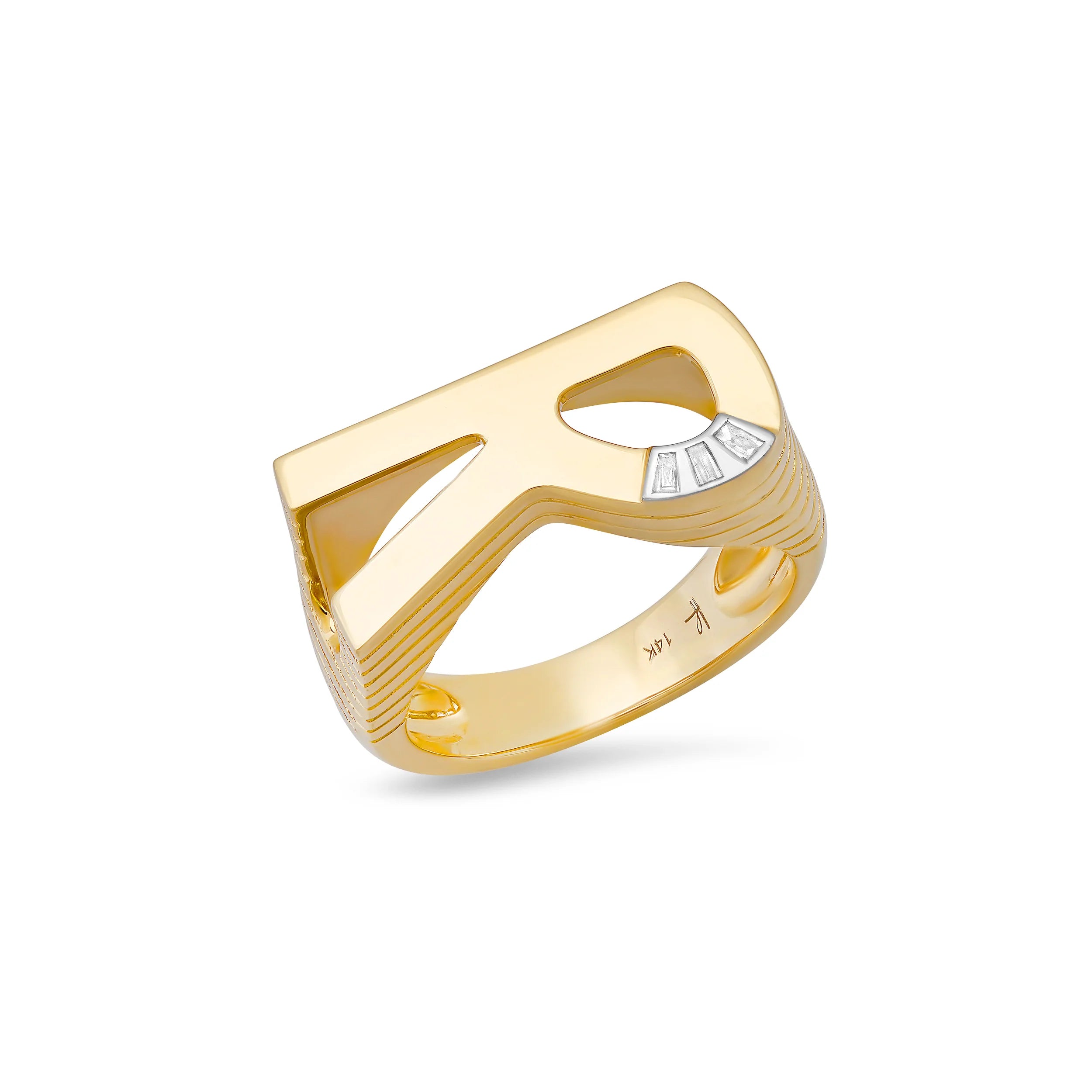 women’s 18k gold rings-Grandsize Chunky Initial Baguette Diamond Stacking Ring