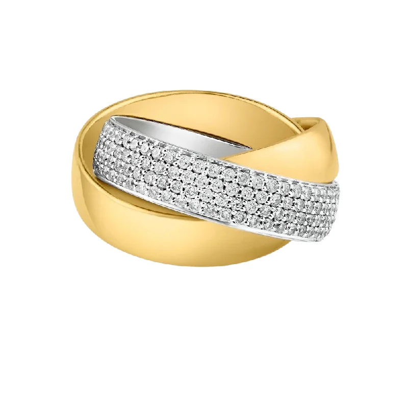 women’s cubic zirconia rings-Wide Gold & Diamond Trinity Band Ring