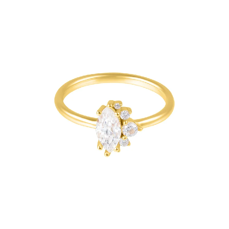 women’s rare gemstone rings-Moissanite Marquis Ring 14k gold vermeil