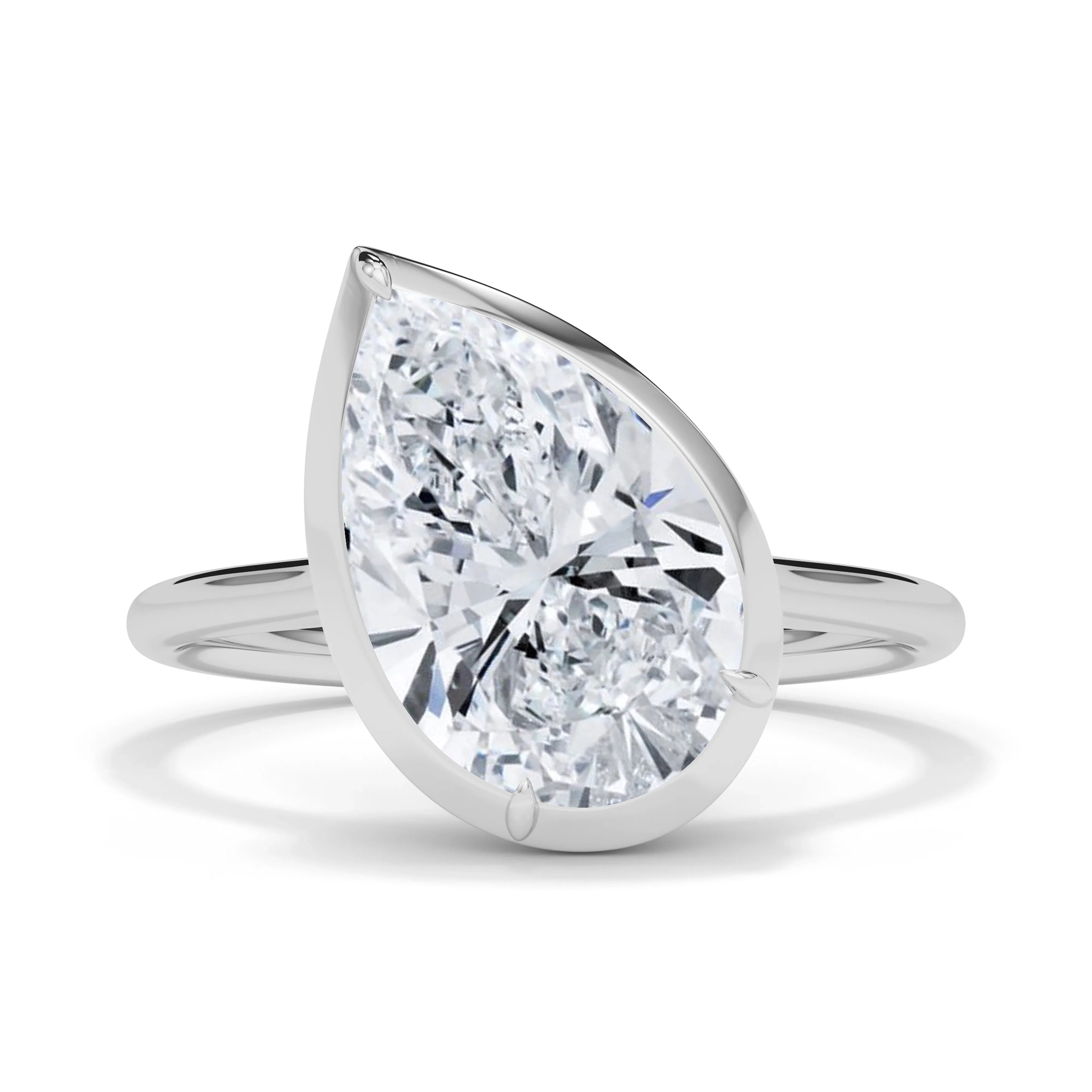 women’s matching wedding rings-Tilted Lab Grown Pear Shaped Diamond Ring