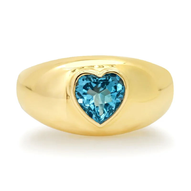 women’s engraved rings-Blue Topaz Heart Dome Ring