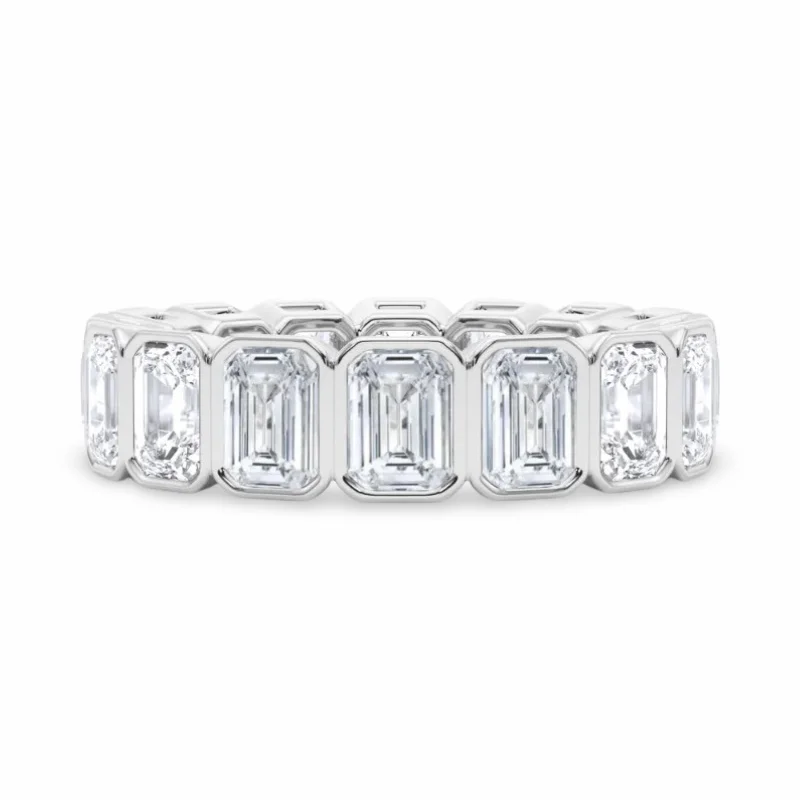 women’s black rings-Emerald Cut Bezel Set Lab Grown Diamond Eternity Band