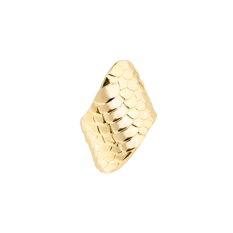 women’s luxury diamond rings-Wavy Wide Gloss Gold Crocodile Ring