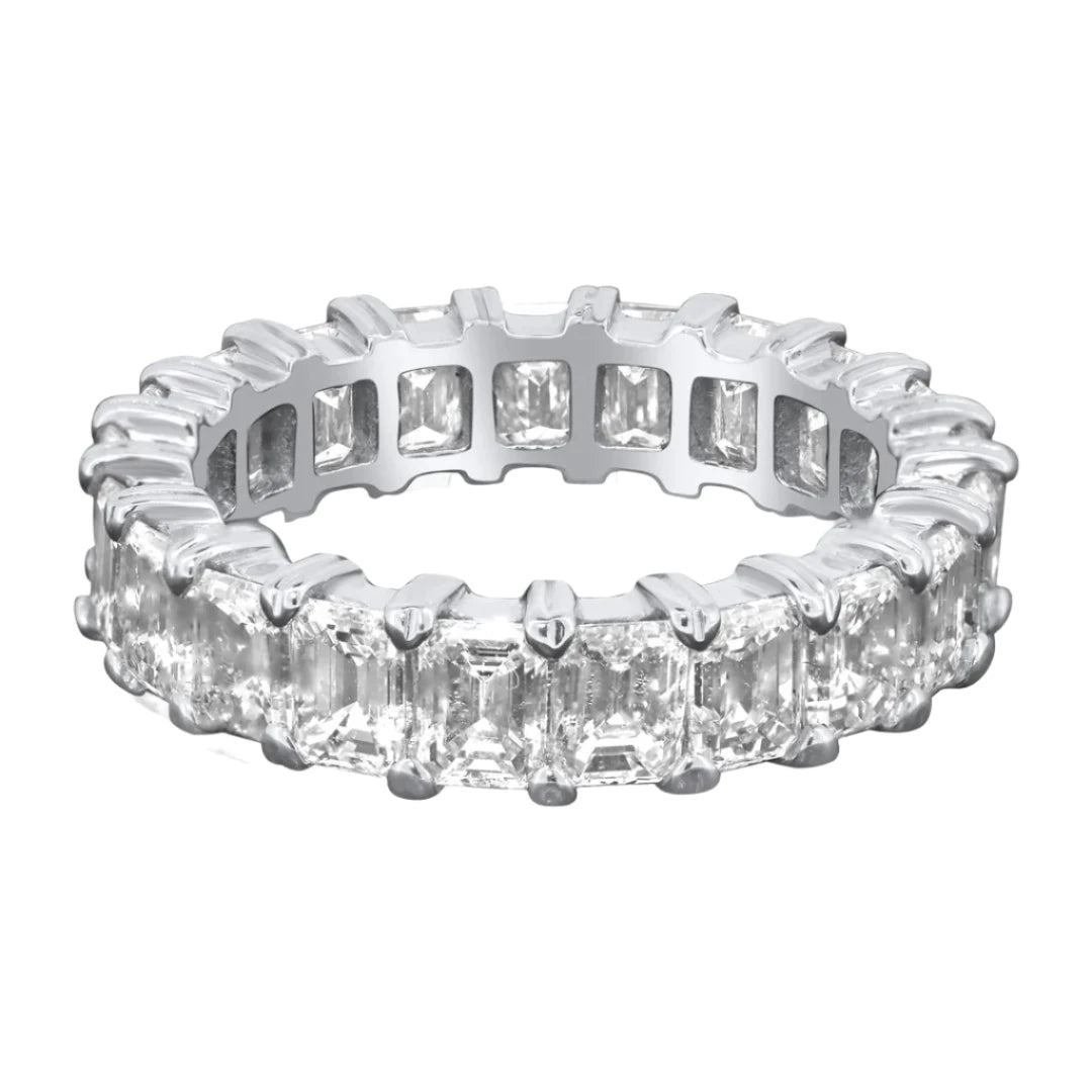 women’s large rings-Pretty Prong Set Emerald Cut Diamond Eternity Band Ring