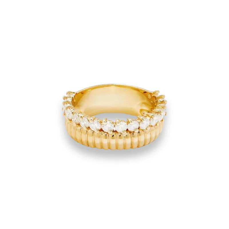 women’s trendy rings-50/50 Fluted Gold & Diamond Stacking Ring