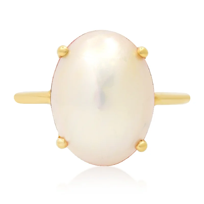 engagement rings for women-Large Oval White Pearl Ring