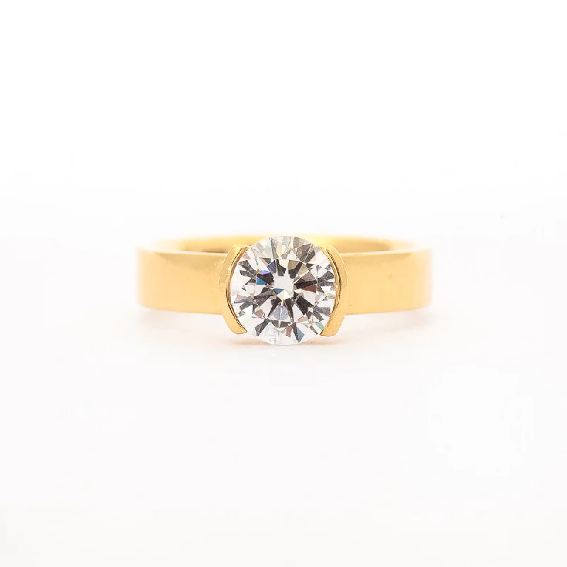 women’s intricate rings-Temple Half-Bezel Solitaire