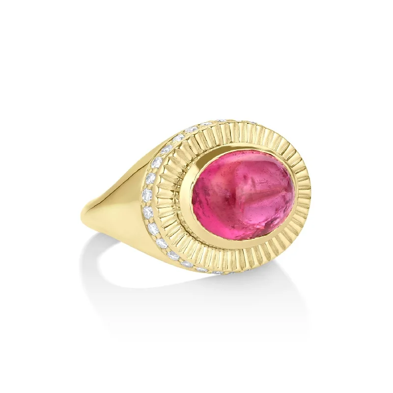 women’s diamond rings-Oval Sunbeam Pink Tourmaline & Diamond Statement Ring