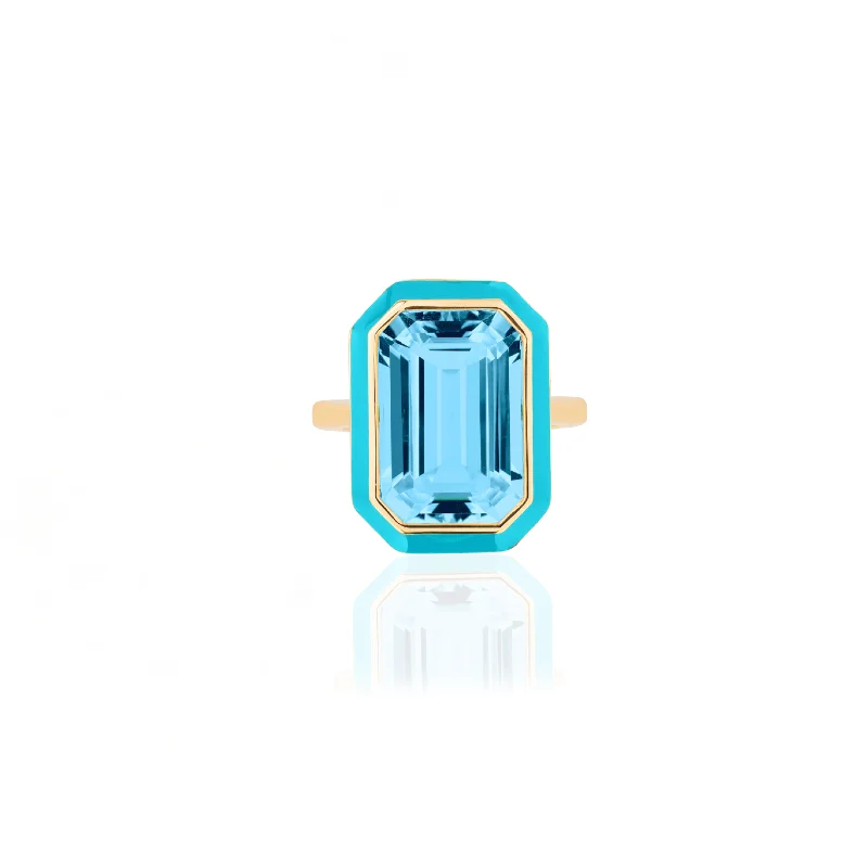 women’s trendy wedding rings-Queen Emerald Cut Gemstone & Enamel Statement Ring