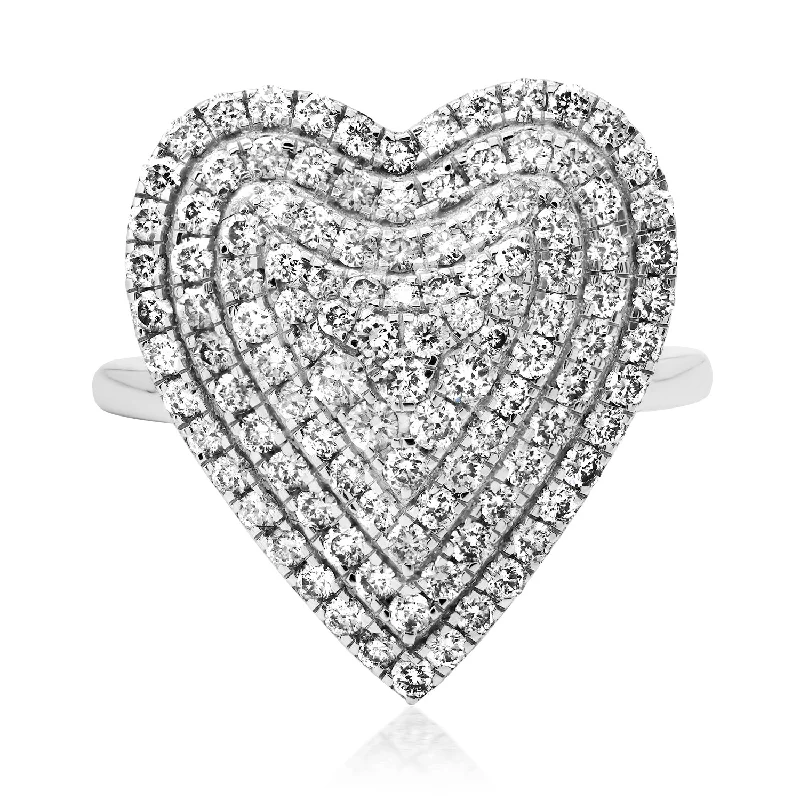 women’s eternity rings-Classic Pave Diamond Heart Statement Ring