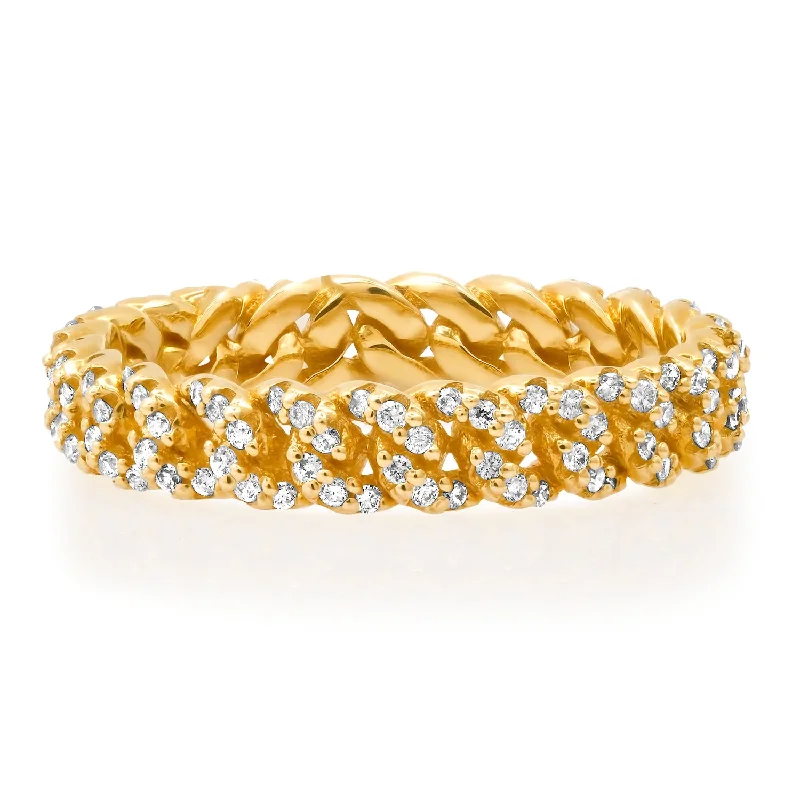 women’s large rings-Pretty Diamond Pave Cuban Chain Stacking Ring