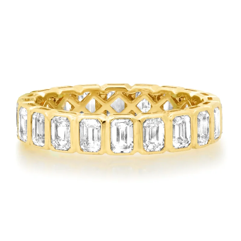 women’s fashion engagement rings-Bezel Set Emerald Cut Diamond Eternity Band Ring