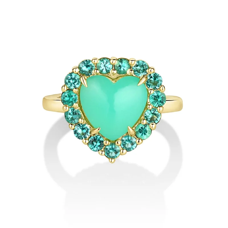 women’s multi-stone rings-Chrysoprase & Emerald Dolly Heart Ring