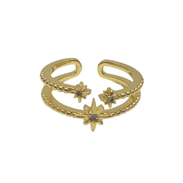 custom design rings for women-Adjustable Ring: Double CZ Band With Stars: 18kt Gold Fill (RG2/45STR)