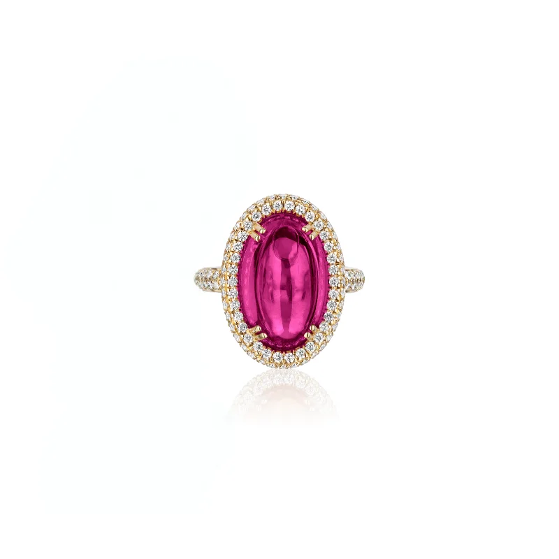 women’s delicate rings-Oval Rubellite & Diamond Statement Ring