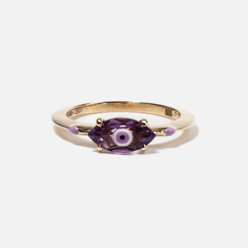 women’s high-quality rings-Amethyst Big Eye Ring