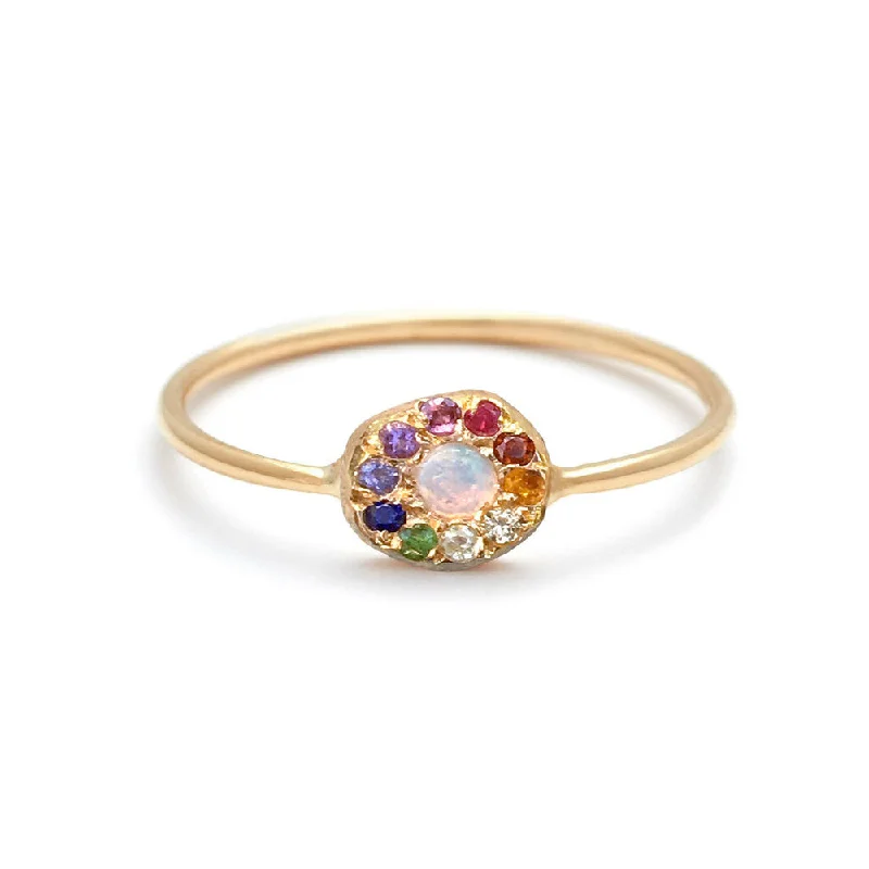 women’s rare gemstone rings-Opal Rainbow Disk Ring