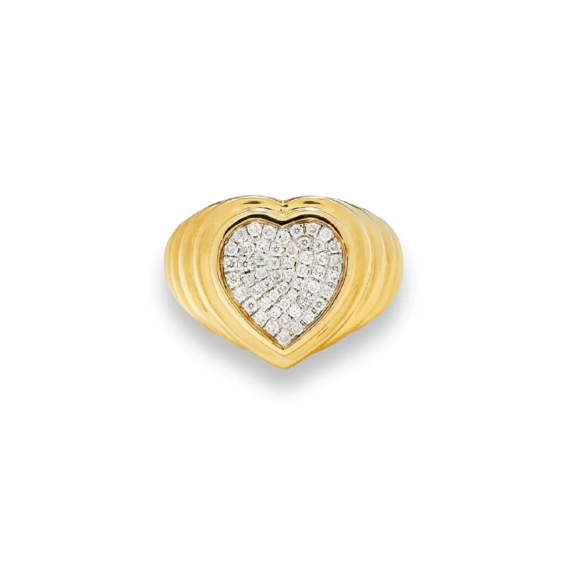 women’s gold wedding bands-Full of Diamonds Fluted Gold Heart Ring