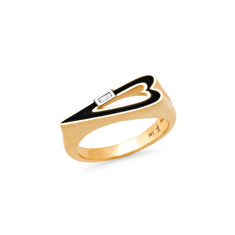 women’s black rings-Exclusive MBAB x Helena Rose Enamel Baguette Diamond Heart Stacking Ring