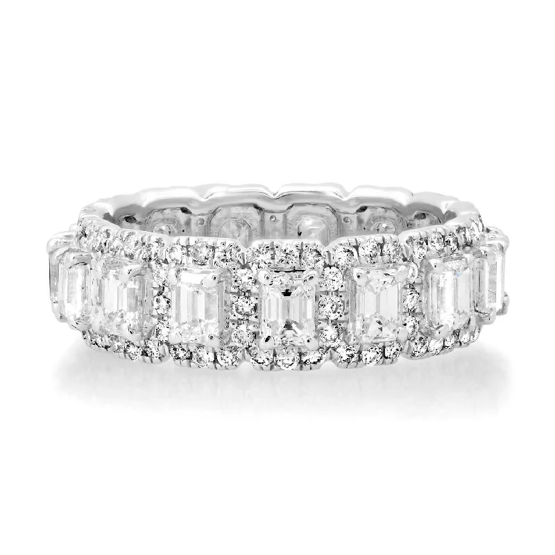 women’s trendy wedding rings-Emerald Cut Diamond Eternity Band with Pave Frame