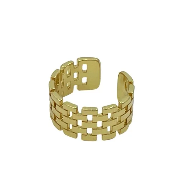 women’s vintage-inspired rings-Adjustable Ring: 'Brick' Pattern 18kt Gold Fill (RG4480)