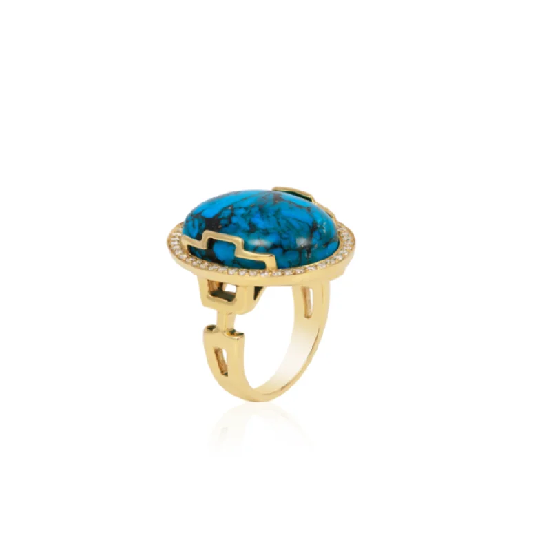 women’s matching wedding rings-Rock N Roll Oval Turquoise Cabochon Statement Ring with Diamonds